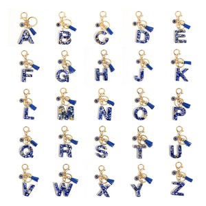 Superventas transfronterizo: Llavero de <span class=keywords><strong>moda</strong></span> azul zafiro con letra inglesa, colgante de borla Ojo del Diablo para decoración de bolso, regalo de joyería - Product Image 2