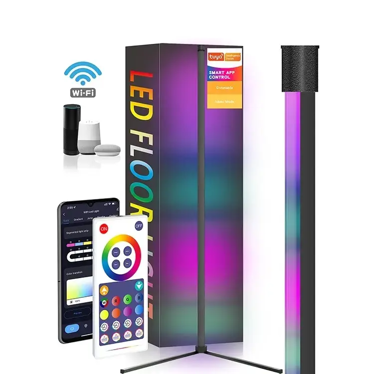 Music Sync Smart Wireless App Controlled Modern Atmosphere Light Tripod Corner Standing RGB LED Floor Lamp