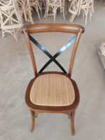 Chaise de salle à manger MULIGNA vintage rustique pour hôtel, mariage, banquet, empilable, en bois grainé, dossier en X, pour événements