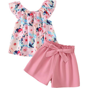 Conjunto <span class=keywords><strong>de</strong></span> <span class=keywords><strong>Ropa</strong></span> <span class=keywords><strong>de</strong></span> Verano <span class=keywords><strong>para</strong></span> <span class=keywords><strong>Niñas</strong></span>, 2 Piezas, con Top con Volantes Hawaianos y Pantalones Cortos con Cinturón Floral - Product Image 2
