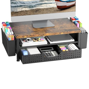 Soporte Elevador de Monitor de Madera para Escritorio, Estante Organizador de Oficina con Cajón y Portaplumas, Soporte de Computadora de 2 Niveles para Organización de Oficina - Product Image 1