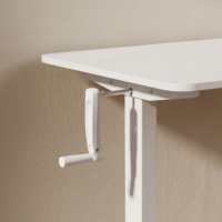 Escritorio Ergonómico PRORIALS con Marco Metálico Resistente, Manivela para Ajustar la Altura, Portavasos, Superficie de Madera, Ahorro de Espacio, Pequeño