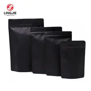 LingJie personalización negro mate Stand Up zipper Mylar bolsas de embalaje reutilizables resellables soporte de aluminio bolsa de sellado con cremallera