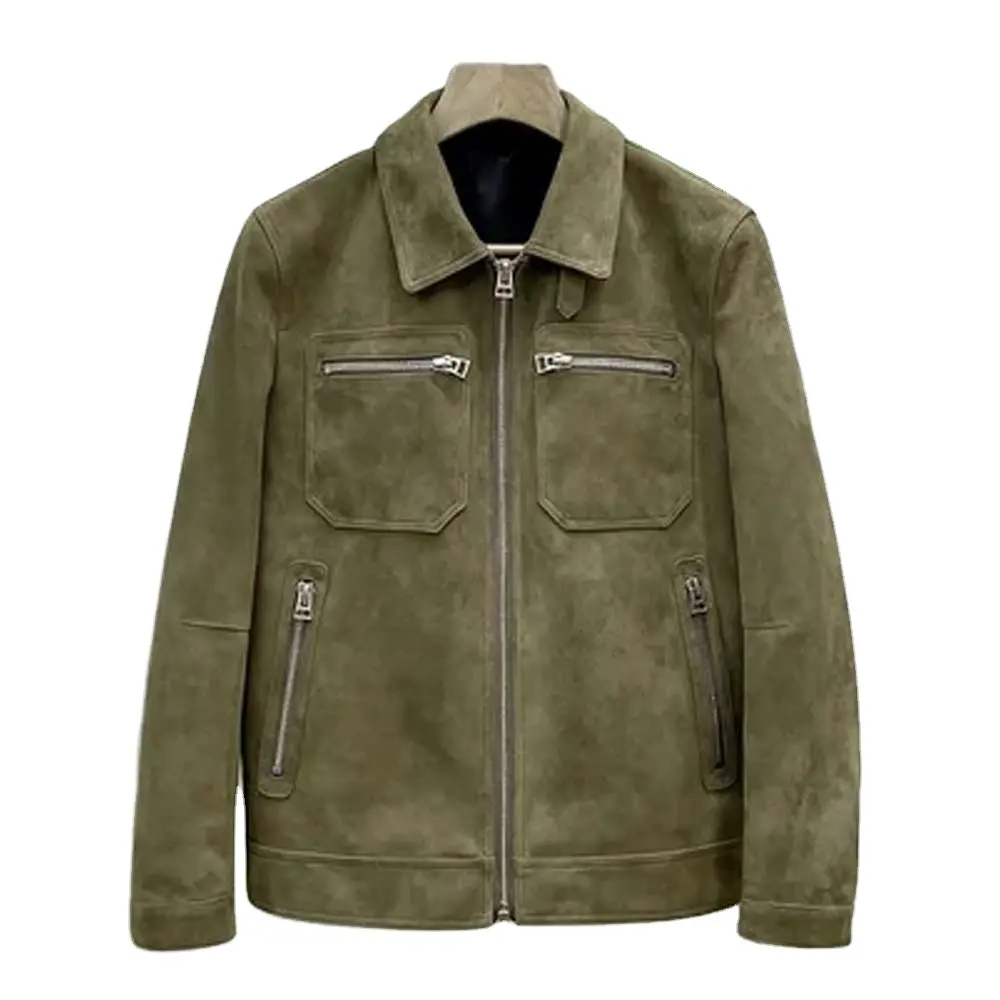 Cappotto in pelle di agnello importato in vera pelle verde genuina giacca da uomo in camoscio inglese Slim Fit giacca di vera pelle da moto