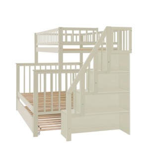 Cama Litera de Madera Multifuncional Convertible <span class=keywords><strong>con</strong></span> Escaleras, Diseño Seguro, Muebles para Dormitorio Infantil, para Uso en el Hogar o Dormitorio - Product Image 4