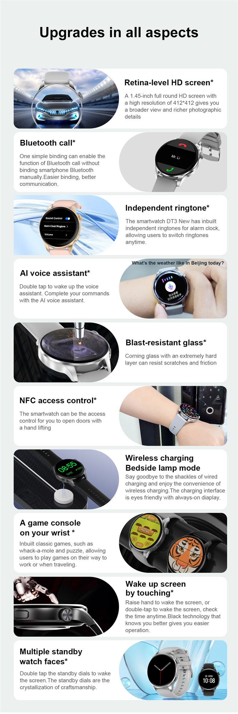 New Arrival DT3 New 1.45 Inch 412 x 412 Pixel Round Screen Fitness Tracker IP68 Waterproof BT Calling Smart Watch for Men