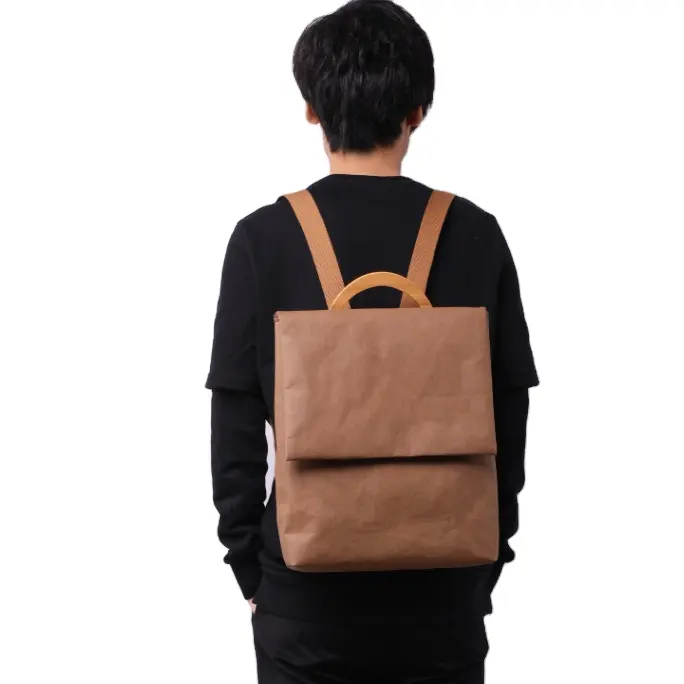 Laptop Kraft Backpack Factory Direct Soft Waterproof Custom Wooden Hard Handle Echo Friendly Washable Bag