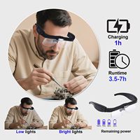 Kacamata Pembesar Profesional dengan Headset 5 Lensa Lepas Pasang 0.75X-4.0X 3 Lampu LED Isi Ulang Headband Bebas Genggam 7.1x6.5