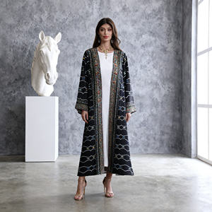 Vente en gros de robes de fête Abaya en polyester personnalisées avec des strass élégants imprimés et thermocollés pour femmes musulmanes - Product Image 1