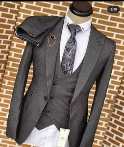 灰色男装西装外套新郎仪式伴郎婚礼/舞会/晚餐3件 (夹克 + 马甲 + 裤子) 男装套装MS750 - Product Image 3