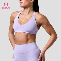 Soutien-gorge de sport pour femme OEM HUCAI, personnalisé avec logo, haute performance, doux et élastique, col en V, bretelles réglables, dos croisé