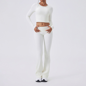 Conjuntos Deportivos Elegantes y Sensuales para <span class=keywords><strong>Mujer</strong></span>, Primavera 2026, 2 Piezas, Top Corto de Manga Larga con Espalda Descubierta, Leggings de Cintura Alta con Corte Acampanado, Conjuntos de Gimnasio - Product Image 3