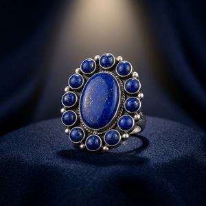 Anillo de Plata de Ley 925 con Lapislázuli Natural, Anillo de Diseño con Bisel, Joyería Fina con Piedra Azul Curativa para Mujer - Product Image 3