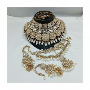 Traditional Religious High Quality <b>Gold</b> Plated Alloy Quartz Pearl Kundan Necklace <b>Set</b> Earrings Tikka/Nath Third Party Certified - Product Image 2