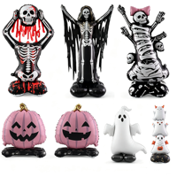 Grand ballon en aluminium 3D en forme de squelette homme debout, décoration de fond pour fête d'Halloween, ballons citrouille debout pour Halloween