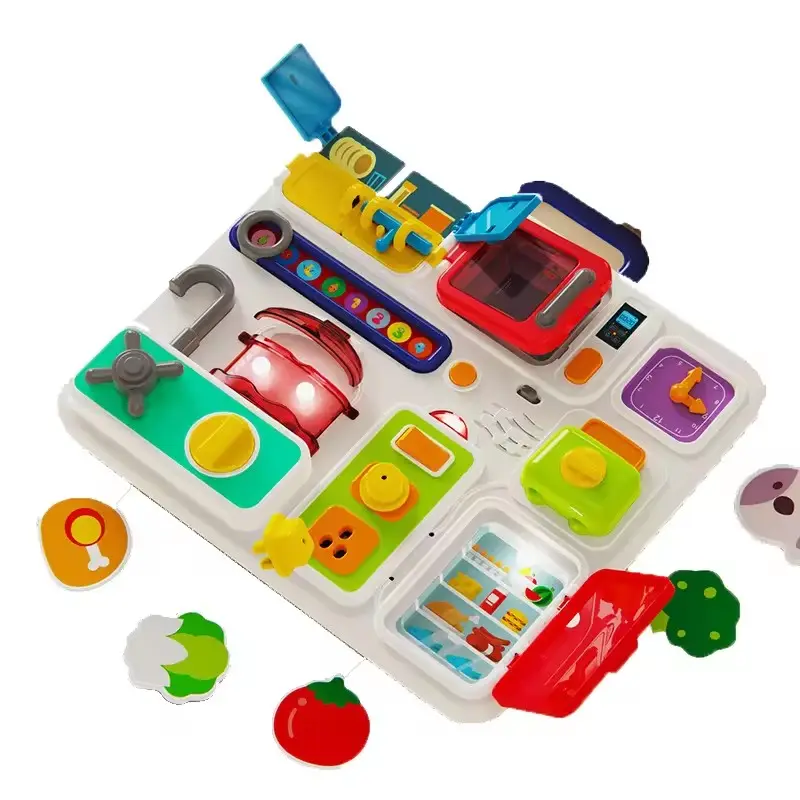 Montessori-Gefühls-Betriebsbrett Babyspielzeug für 6 12 18 Monate 10 in 1 pädagogisches Küchenzubehör Kinder-Reise-Spielzeug mit Musik