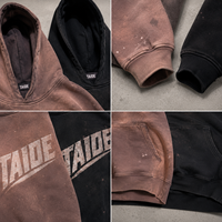 Hoodie Oversize TaiDe Custom Design Mud Wash dengan Cetakan Grafis Retak, Efek Cat Berlumpur, dan Tampilan Usang, OEM ODM Private Label Pria