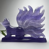 Vente en gros de sculptures d'animaux en cristal naturel, fluorite violette, renard à neuf queues