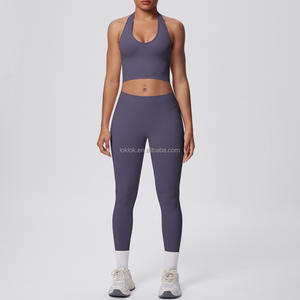 Leggings de fitness taille haute sans couture, ensemble de yoga 2 pièces à manches longues, vêtements de sport, tenue d'entraînement unie, ensembles de fitness pour femmes - Product Image 5