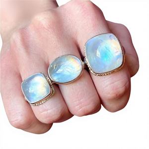 Anillo de Plata de Ley 925 con Acabado Pulido Vintage, Piedra Lunar Arcoíris Natural de 10x12mm, Forma Ovalada, Engaste en Bisel, para Bodas y Fiestas, Nuevo - Product Image 1