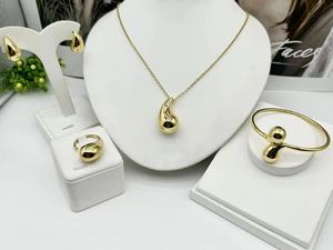 फैशन के लोकप्रिय डिजाइनर ब्रांड 4 पीसी गहने सेट 18k गोल्ड प्लेटेड गोल्ड प्लेटेड स्टेनलेस स्टील डायमंड गहने थोक - Product Image 2