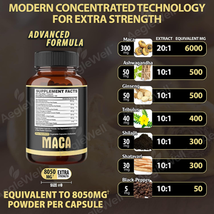 MOQ flexible, Aeglewell OEM, capsules de racine de maca, complément énergétique pour homme, booster naturel, végétalien, 7 en 1, capsules de racine de maca - Product Image 2