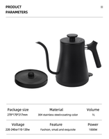 Bouilloire électrique à col de cygne à commande mécanique, 600 ml, en acier inoxydable, pour café filtre artisanal, pour barista à domicile