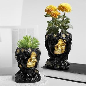Maceta de resina de calavera femenina creativa moderna, adorno para el hogar con personalidad de Halloween, macetas con cabeza carnosa, Material Digital - Product Image 2