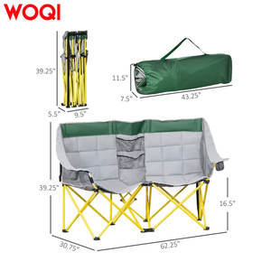 Chaise de camping double WOQI pliable, chaise de jardin d'extérieur, gris clair, structure en aluminium, 146x60x92cm, avec poche de rangement et porte-gobelet - Product Image 3