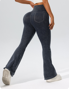 Fashion Solid High Waist Quick Dry Spandex/<b>Nylon</b> Workout Yoga Flare Pants Custom Logo Push up Gym Fitness <b>Leggings</b> for Women - Product Image 1