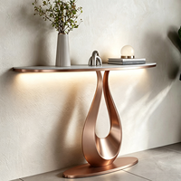 Console de luxe italienne Tenghang en marbre, base en acier inoxydable doré titane en forme de goutte d'eau, mobilier d'entrée et de couloir, or rose