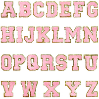 En gros, Patchs lettres en chenille avec bordure à paillettes dorées, Alphabet A-Z style universitaire, Broderie effet serviette pour vestes, En vrac