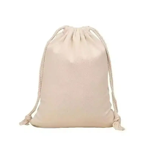 Sac en toile de coton à cordon de serrage avec poignée en corde, logo imprimé personnalisé, taille moyenne, double face - Product Image 4