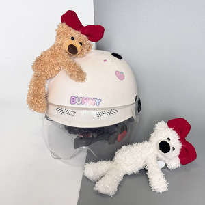 Hiasan Helm Boneka Beruang Teddy dengan Pita Merah, Aksesoris Helm Motor/Ski Model TKZS-021 - Product Image 1