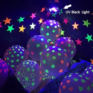 Luz preta uv reativa cor fluorescente balão, feliz aniversário, látex, brilho, luz negra, crianças, decoração luminosa, suprimentos para festa néon