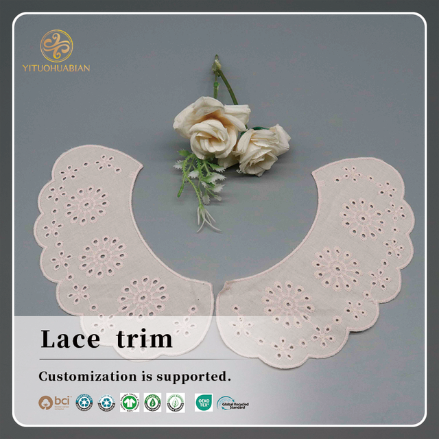 Elegant 100% Cotton Kids Lace Trim Detachable Collar Embroidery Collar Venise Lace Neckline for Dress