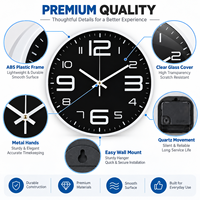 Jam Dinding Analog Quartz Klasik Plastik, Jam Dinding Ruang Tamu 12 Inci untuk Dekorasi Rumah