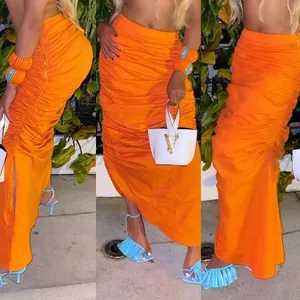 2021 Summer Attractive Club Wear Girls Sexy Charming Stylish Solid Skinny Maxi Ruched Full Long Skirts Elegant Maxi Skirt