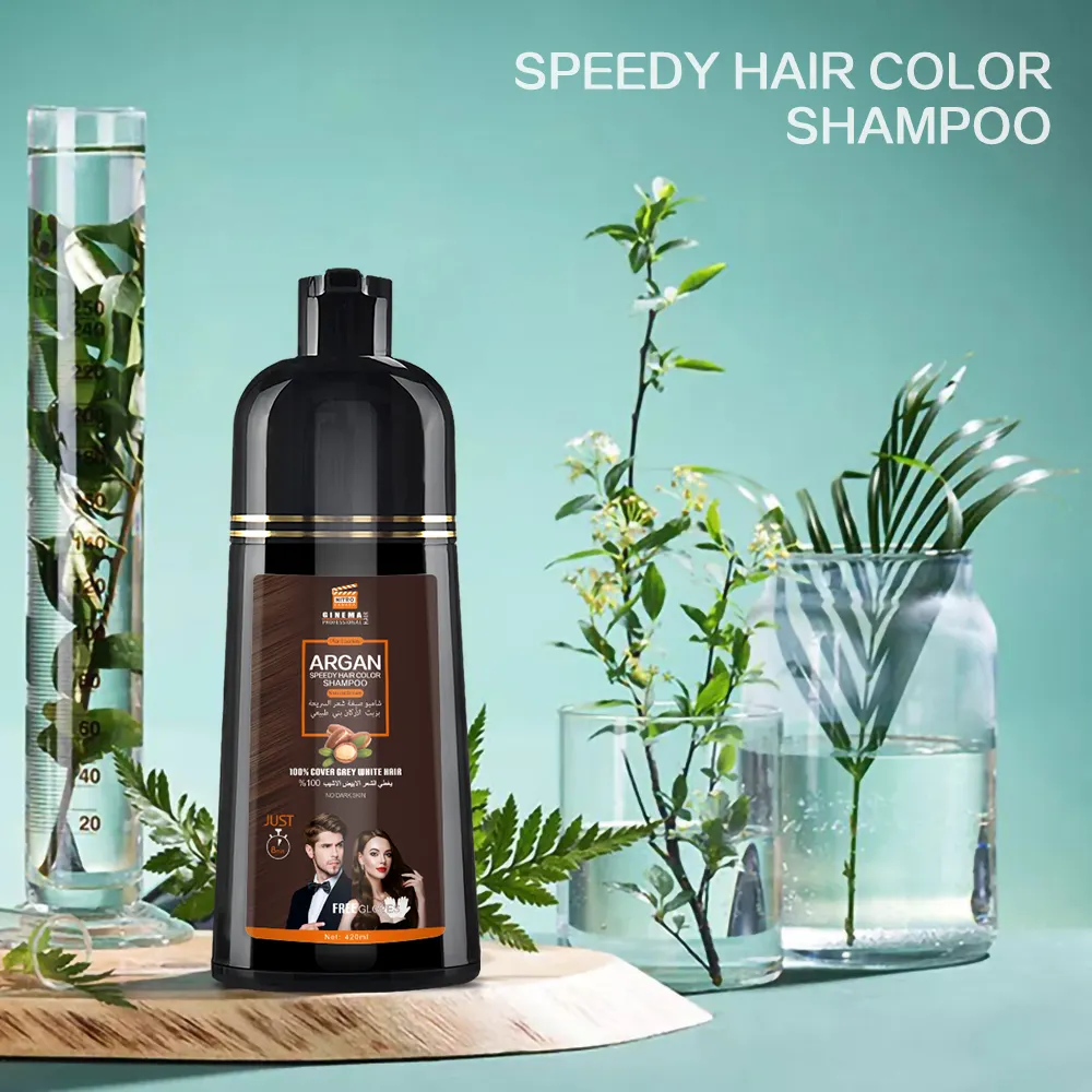 Etichetta privata personalizza lo Shampoo per capelli Semi permanente nero Shampoo per capelli Color marrone scuro OEM ODM 3 anni 420ml