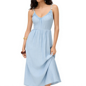 Nuevo Vestido Midi Ligero con Tirantes Finos y Cuello en V, Estilo Casual para Vacaciones de Verano, con Espalda Cruzada y Lazos, para Mujer - Product Image 4