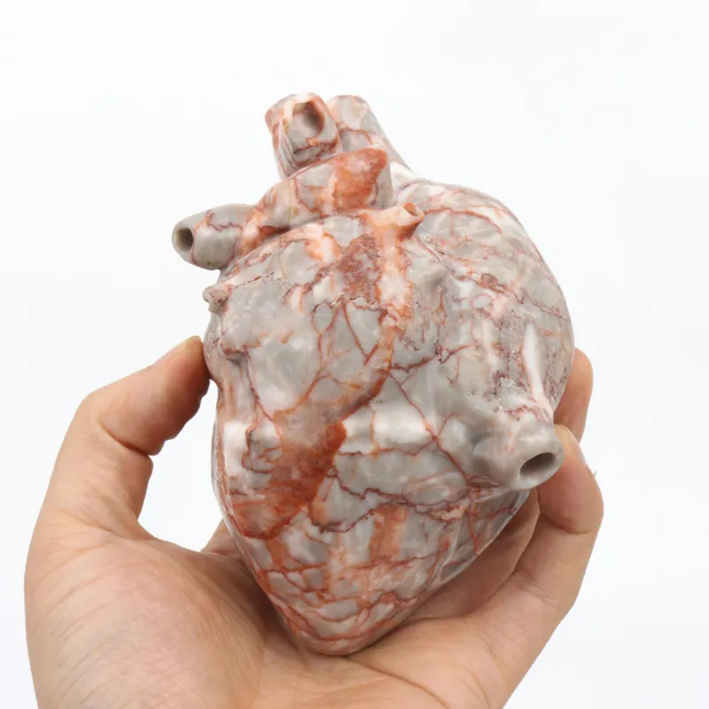 Commercio all'ingrosso naturale della pietra preziosa 5 pollici rosso web umani del cuore di cristallo per la decorazione domestica