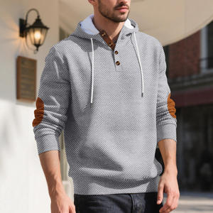 Sudadera con Capucha Minimalista para Hombre, Manga Larga, Diseño Jacquard con Botones al Frente, Informal, para Uso Diario, a la Moda - Product Image 1