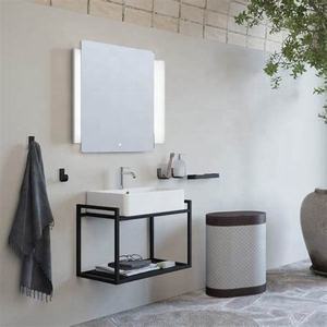 Design audacieux et minimaliste look élégant salle de bain Mobilier de salle de bain noir et blanc Support de lavabo en métal - Product Image 4