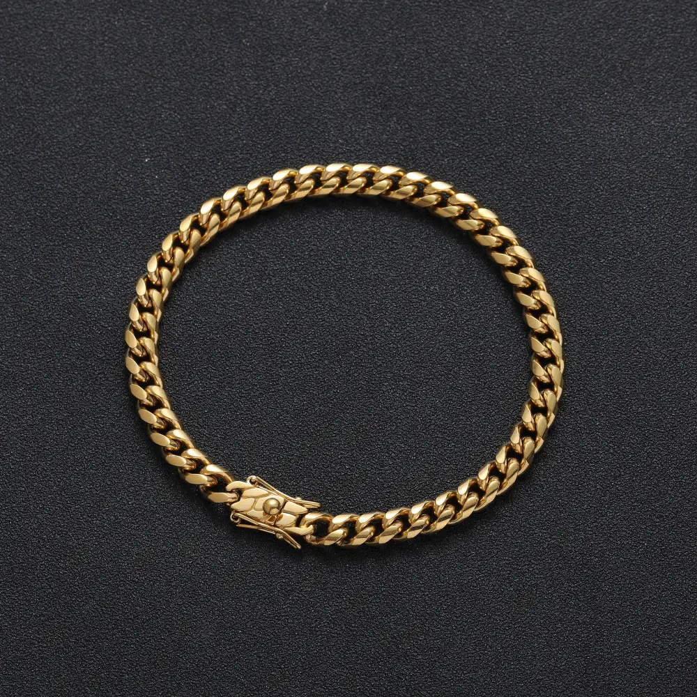 Hip hop 6 mm Stainless Steel Cuban Chain Bracelet Gold Plated Jewelry Men Chunky Metal Hip Hop Bracelets & Bangles