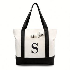 กระเป๋าผ้าแคนวาสปักอักษรย่อ ของขวัญวันเกิด วันหยุดพักผ่อนริมชายหาด สำหรับคุณแม่ คุณครู เพื่อน หรือเพื่อนเจ้าสาว ของขวัญสุดเพอร์เฟกต์ - Product Image 1