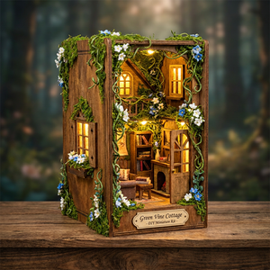Hamaileon Magic Vine House, Kit de Bricolaje 3D en MDF para Rincón de Lectura, Miniatura de Cabaña de Madera, Sujetalibros <span class=keywords><strong>con</strong></span> LED, Modelo Artesanal para Montar en la Pared, Impresión UV - Product Image 1