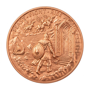 Pièce de monnaie double face en cuivre fin .999 de 1 oz, imprimée UV, motif animal, art et collection, mythologie nordique, lingot Valhalla, guerrier viking - Product Image 1