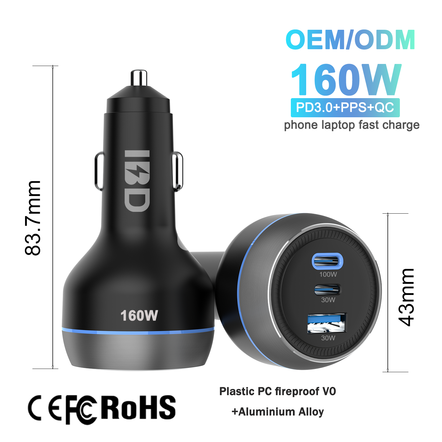 Metal 160W Fast car charger
