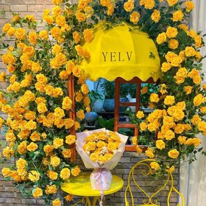 Guirlandes de fleurs artificielles en soie, roses jaunes en cascade, pour la décoration d'entrée de centre commercial, aménagement paysager mural floral - Product Image 3