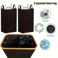 Poubelle de recyclage pliable noire 140L avec 2 sacs intérieurs amovibles et réutilisables, couvercle en bambou, bouteille de dépôt, conteneur de collecte